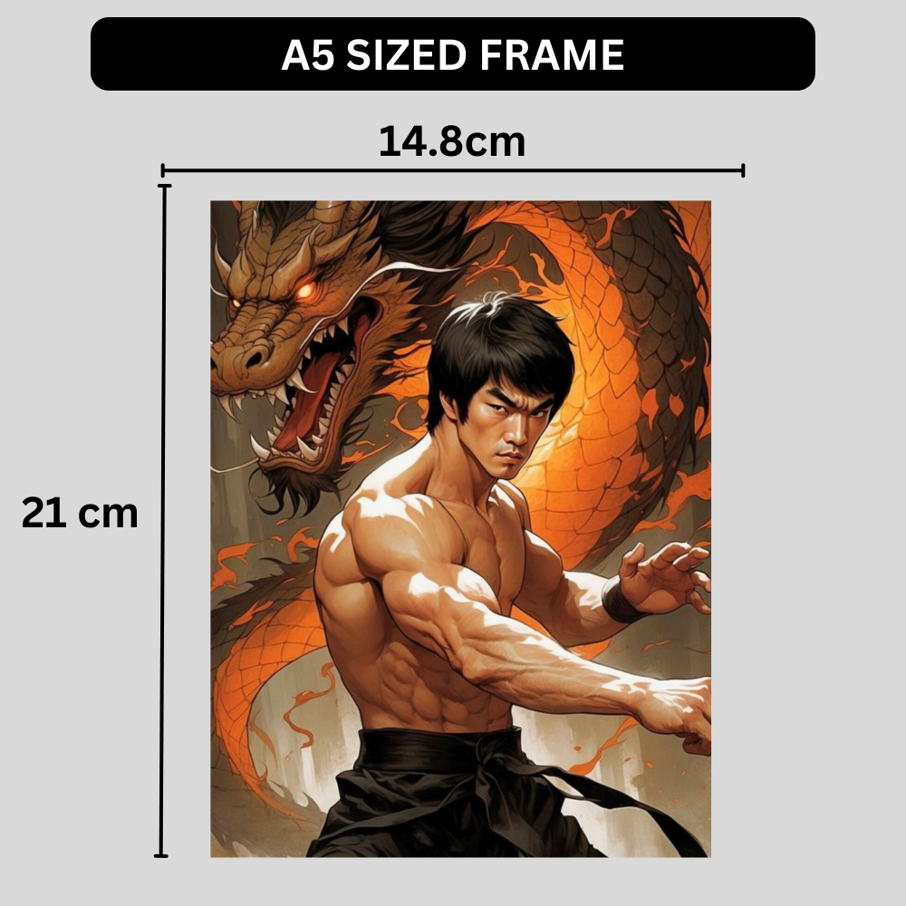 Bruce Lee Martial Arts Wall Poster with Dragon | Premium Glossy Kung Fu Wall Art for Bedroom, Gym & Office | High Quality Print