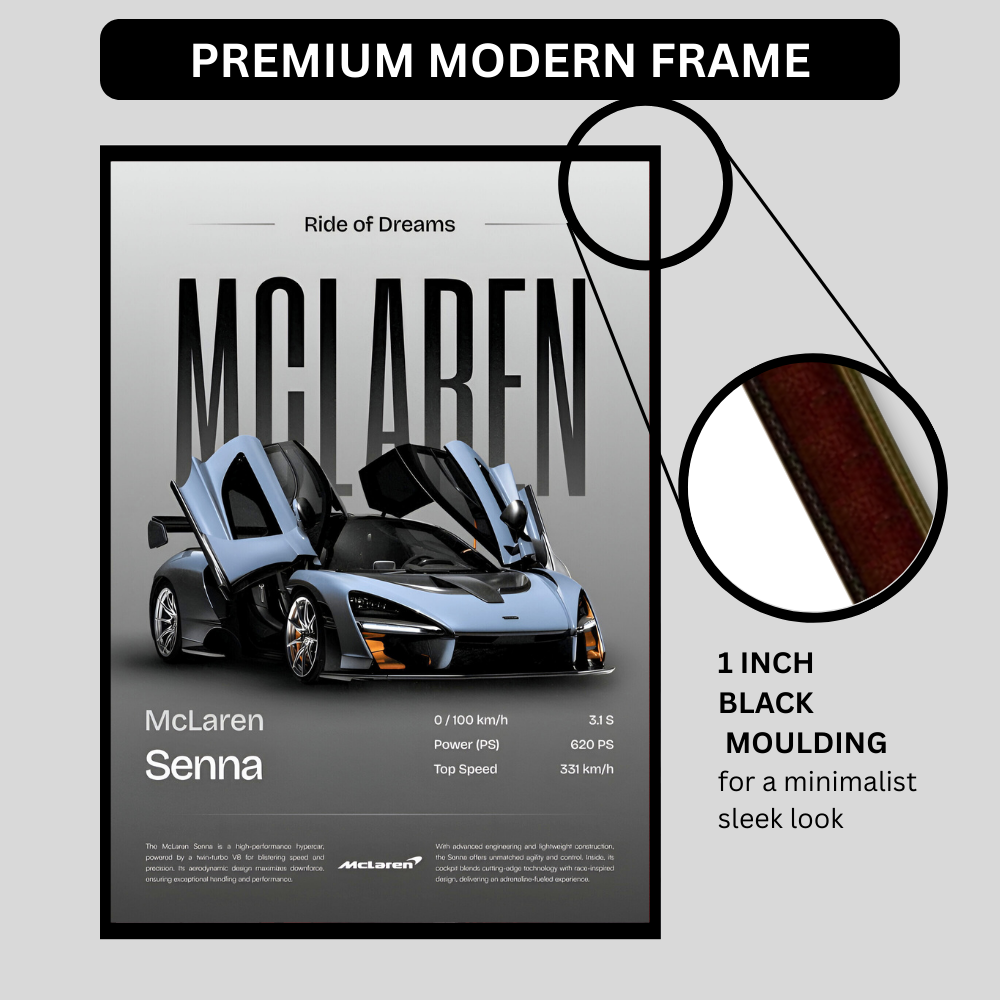 McLaren Senna Framed Car Wall Art – Premium Automotive Decor for Car Enthusiasts
