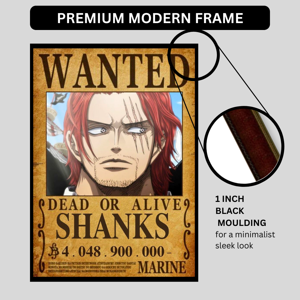 Shanks Wanted Poster Wall Art 2d frame | One P!ece Anime Emperor Character Bounty Frame | Dead or Alive Pirate Poster | HD High Gloss Finish | Premium Framed Wall Decor for Anime Fans