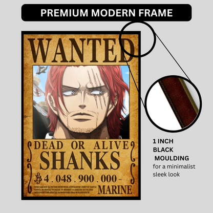 Shanks Wanted Poster Wall Art 2d frame | One P!ece Anime Emperor Character Bounty Frame | Dead or Alive Pirate Poster | HD High Gloss Finish | Premium Framed Wall Decor for Anime Fans