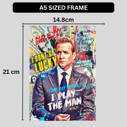 Harvey Specter Quote Wall Poster | “I Don’t Play the Odds, I Play the Man” Motivational Pop Art | Modern Office & Bedroom Wall Decor | Premium Glossy Poster