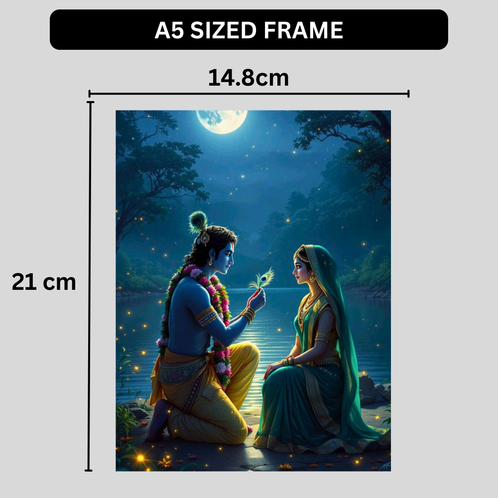 Radha Krishna Moonlight Poster | Lord Krishna & Radha Romantic Wall Art | Spiritual Hindu Devotional Poster for Home, Mandir & Bedroom | Premium Glossy Print