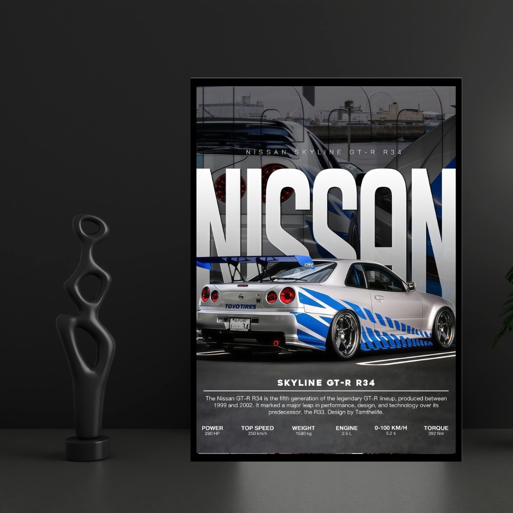 Nissan Skyline GT-R  R34 Car Wall Art – Premium Automotive Decor for Car Enthusiasts