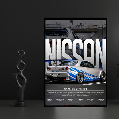 Nissan Skyline GT-R  R34 Car Wall Art – Premium Automotive Decor for Car Enthusiasts