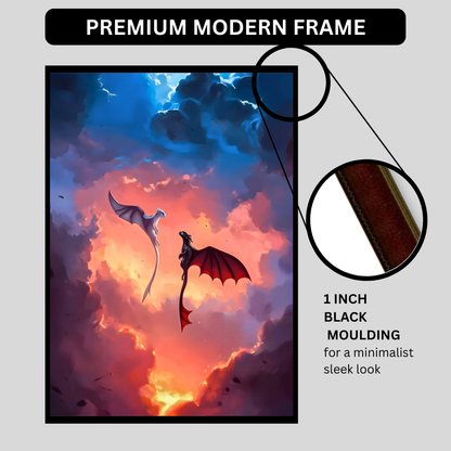 Epic Dragon Love Wall Art 2D Framed Poster | Night Fury & Light Fury Inspired Romantic Dragon Couple | Symbol of Love, Bond & Togetherness | HD High Gloss Finish Premium Wall Frame | Romantic Gift for Lovers & Couples