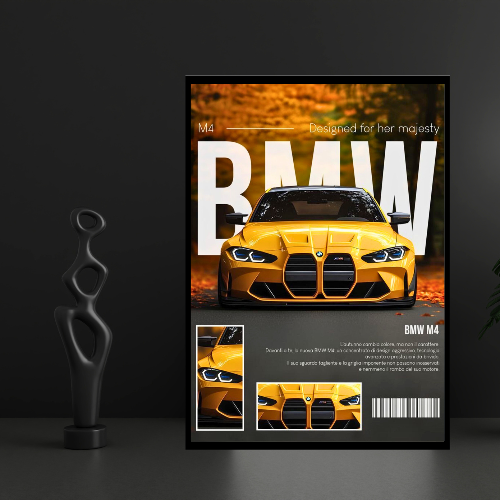 BMW M4 Framed Car Wall Art – Premium Automotive Decor for Car Enthusiasts