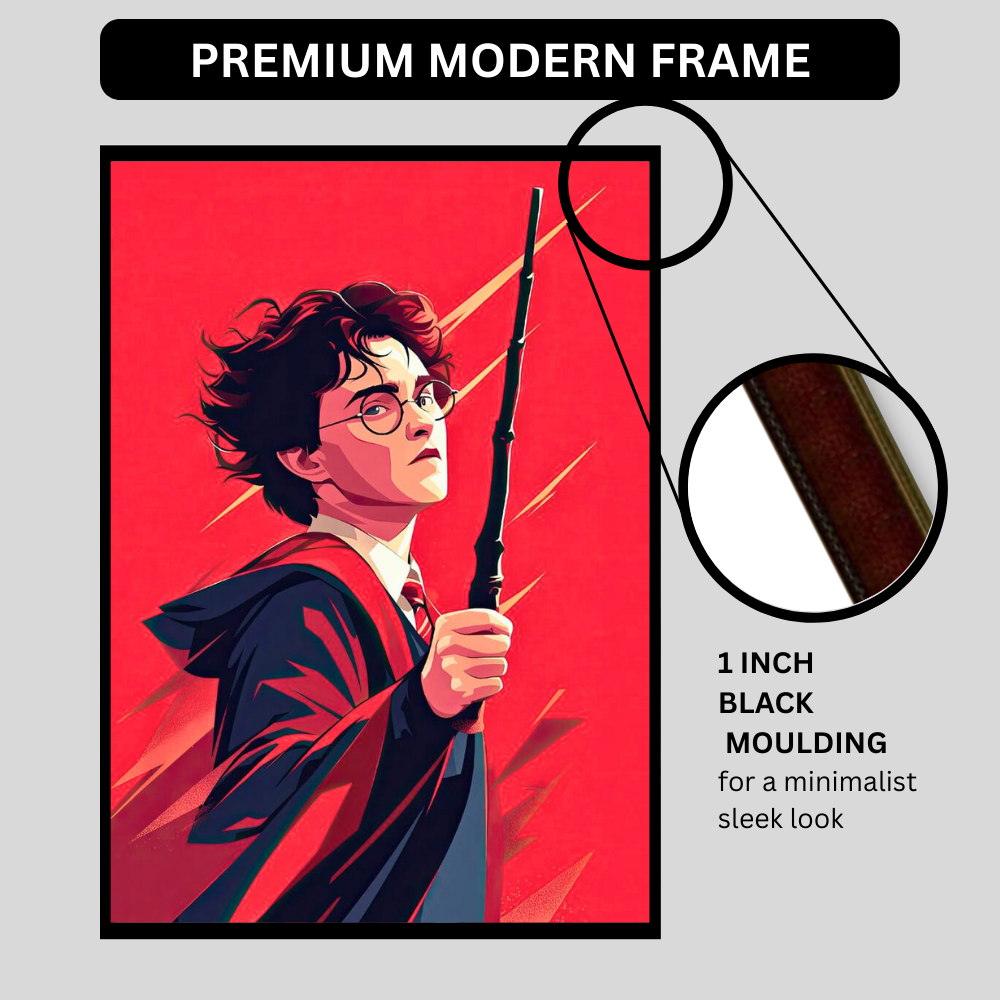 Harry Potter-Young Wizard Hero Wall Art 2D Framed Poster | Harry Potter Inspired Magical Character with Wand | HD High Gloss Finish Fantasy Art Print | Premium Wall Frame for Bedroom, Study & Gifting
