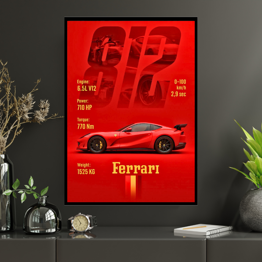 Ferrari 812 Car Wall Art – Premium Automotive Decor for Car Enthusiasts