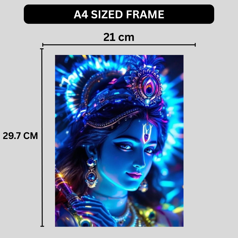 Lord Krishna Wall Poster | Premium Glossy Spiritual Wall Art for Home, Pooja Room & Office | High Quality Print