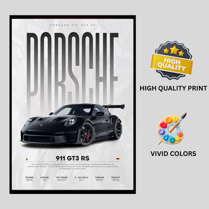 P0RSCHE 911 GT3 RS Inspired 2D Wall Art Frame – A4 Premium High-Gloss Sports Car Poster | Luxury Performance Car Décor for Home, Office & Studio