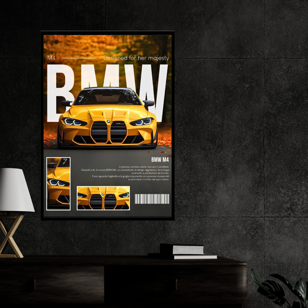 BMW M4 Framed Car Wall Art – Premium Automotive Decor for Car Enthusiasts