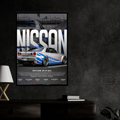 Nissan Skyline GT-R  R34 Car Wall Art – Premium Automotive Decor for Car Enthusiasts