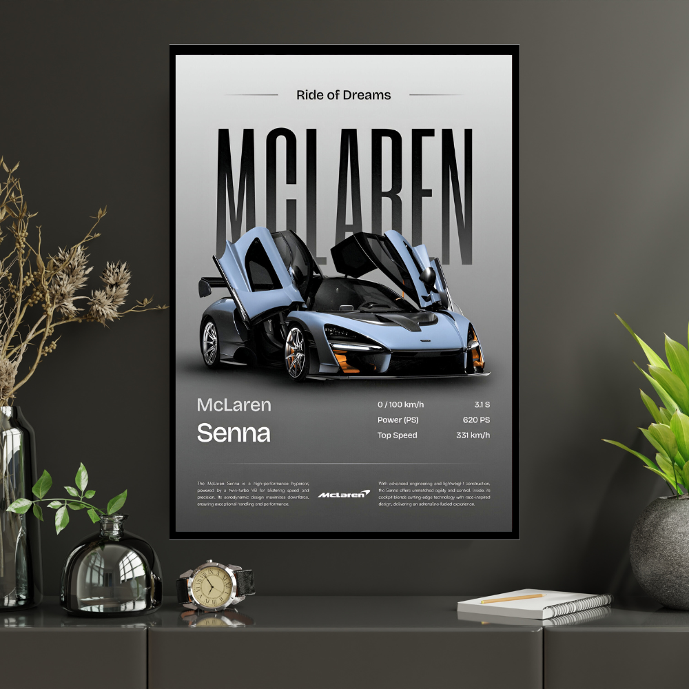 McLaren Senna Framed Car Wall Art – Premium Automotive Decor for Car Enthusiasts