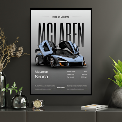 McLaren Senna Framed Car Wall Art – Premium Automotive Decor for Car Enthusiasts