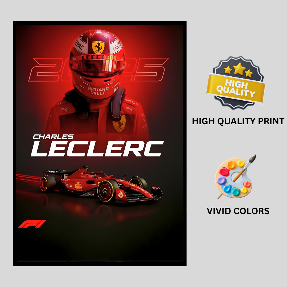 Premium Charles Leclerc 2D Car Frame – Formula 1 Wall Art for Racing Fans & Collectors | Scuderia Ferrari Inspired Decor