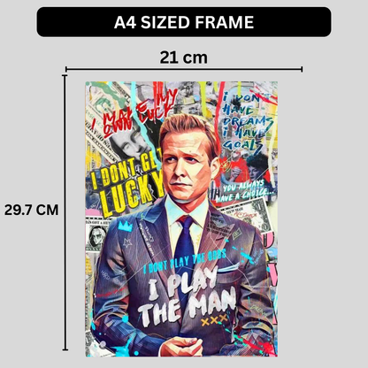 Harvey Specter Quote Wall Poster | “I Don’t Play the Odds, I Play the Man” Motivational Pop Art | Modern Office & Bedroom Wall Decor | Premium Glossy Poster