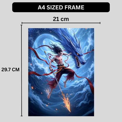 Mythological Warrior & Dragon Wall Poster | Premium Glossy Fantasy Wall Art for Bedroom, Gaming Room & Office | High Quality Print