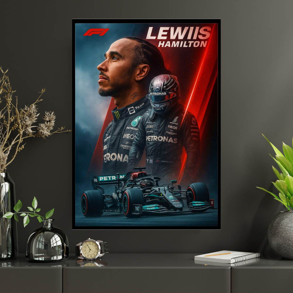 Premium Lewis Hamilton 2D Car Frame – Formula 1 Wall Art for Racing Fans & Collectors | Mercedes-AMG F1 Inspired Decor