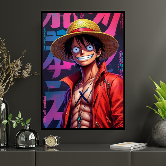 Monkey D. Luffy 2D Glossy HD Wall Frame | One Piece Anime Pirate Artwork | Straw Hat Captain Poster | Premium Gloss Finish Wall Decor for Anime Fans