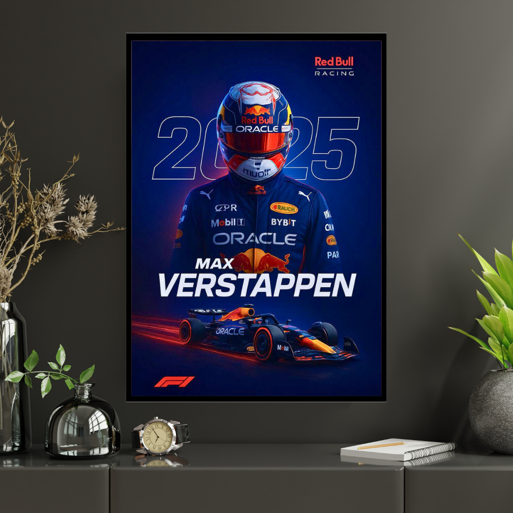 Premium Max Verstappen 2025 2D Car Frame – Formula 1 Wall Art for Racing Fans & Collectors | Red Bull Racing Inspired Decor