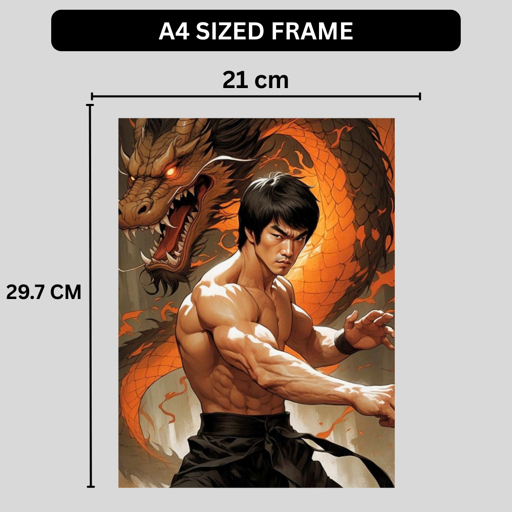 Bruce Lee Martial Arts Wall Poster with Dragon | Premium Glossy Kung Fu Wall Art for Bedroom, Gym & Office | High Quality Print