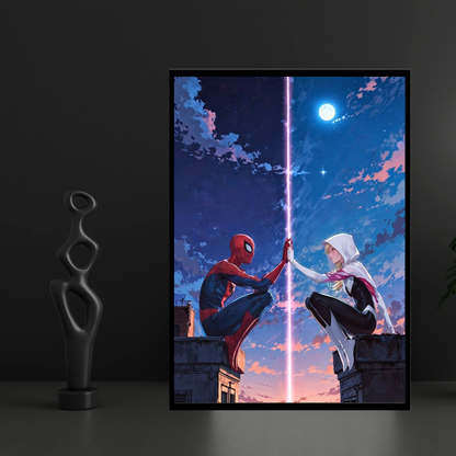 Parallel Souls Love Wall Art 2D Framed Poster | Sp1der-Man & Gwean Spider Inspired Romantic Superhero Couple | Love Across Universes & Destiny | HD High Gloss Finish Premium Wall Frame | Romantic Gift for Lovers & Couples
