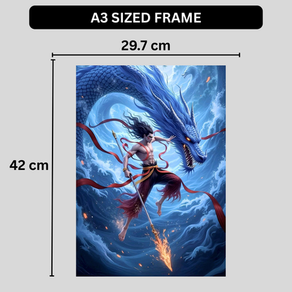 Mythological Warrior & Dragon Wall Poster | Premium Glossy Fantasy Wall Art for Bedroom, Gaming Room & Office | High Quality Print