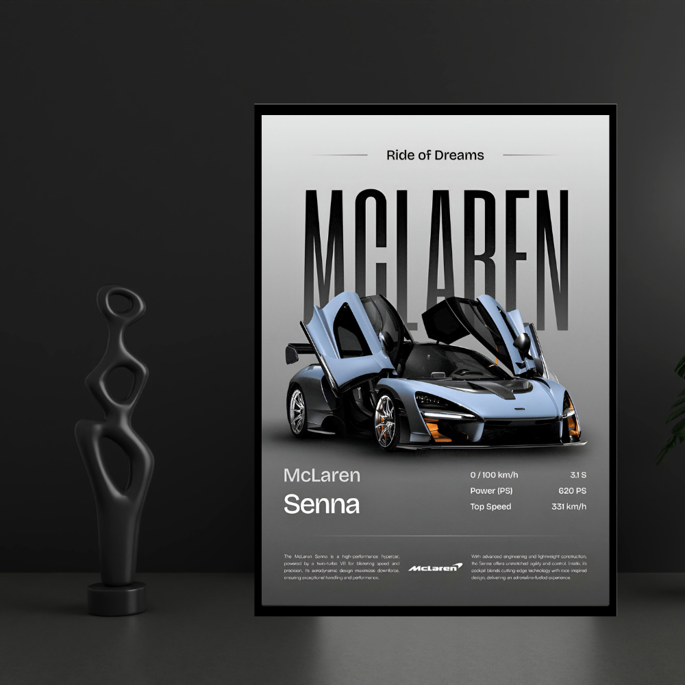 McLaren Senna Framed Car Wall Art – Premium Automotive Decor for Car Enthusiasts