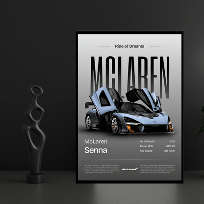 McLaren Senna Framed Car Wall Art – Premium Automotive Decor for Car Enthusiasts
