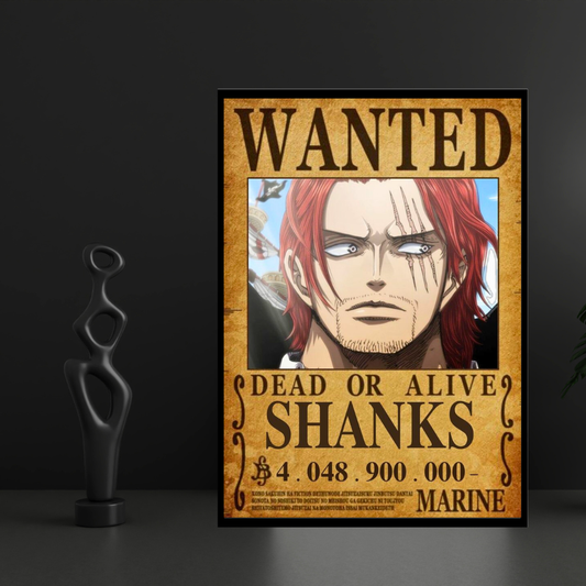 Shanks Wanted Poster Wall Art 2d frame | One P!ece Anime Emperor Character Bounty Frame | Dead or Alive Pirate Poster | HD High Gloss Finish | Premium Framed Wall Decor for Anime Fans