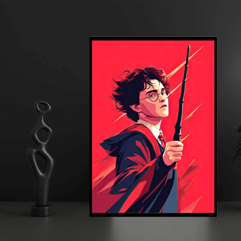 Harry Potter-Young Wizard Hero Wall Art 2D Framed Poster | Harry Potter Inspired Magical Character with Wand | HD High Gloss Finish Fantasy Art Print | Premium Wall Frame for Bedroom, Study & Gifting