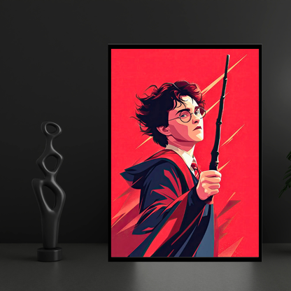 Harry Potter-Young Wizard Hero Wall Art 2D Framed Poster | Harry Potter Inspired Magical Character with Wand | HD High Gloss Finish Fantasy Art Print | Premium Wall Frame for Bedroom, Study & Gifting