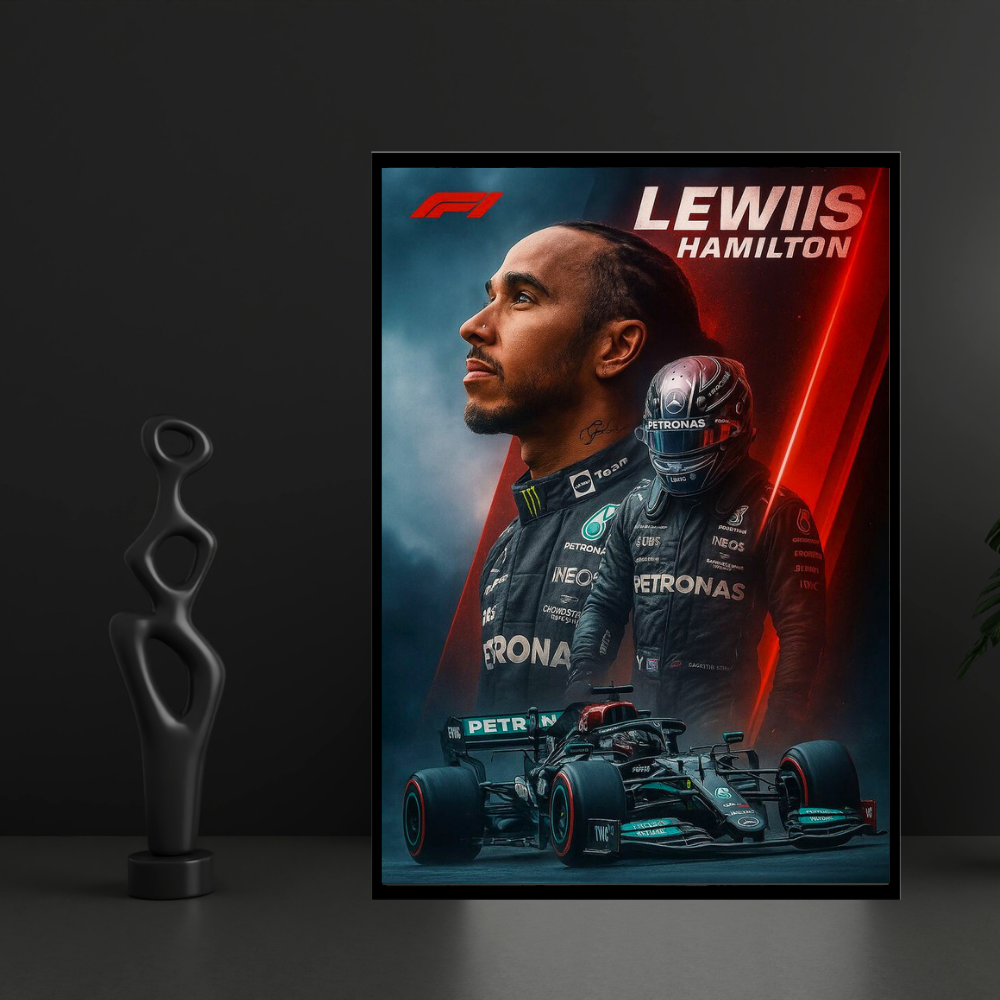 Premium Lewis Hamilton 2D Car Frame – Formula 1 Wall Art for Racing Fans & Collectors | Mercedes-AMG F1 Inspired Decor