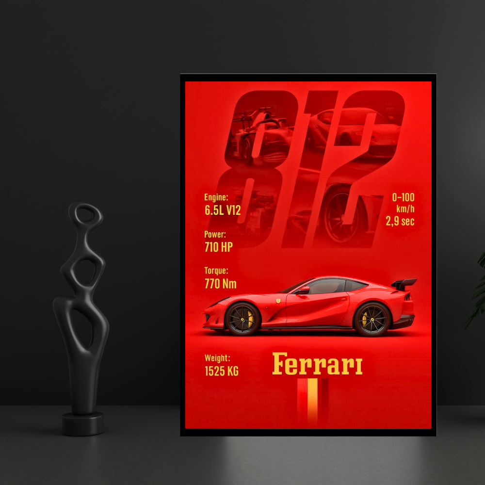 Ferrari 812 Car Wall Art – Premium Automotive Decor for Car Enthusiasts
