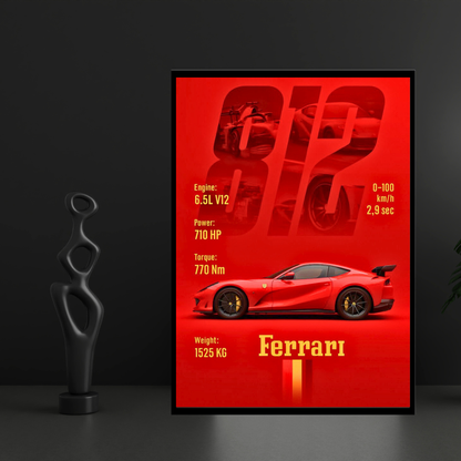 Ferrari 812 Car Wall Art – Premium Automotive Decor for Car Enthusiasts