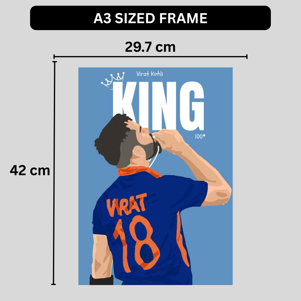 Virat Kohli King 18 Cricket Wall Poster | Premium Glossy Sports Poster for Bedroom, Living Room & Office | High Quality Print