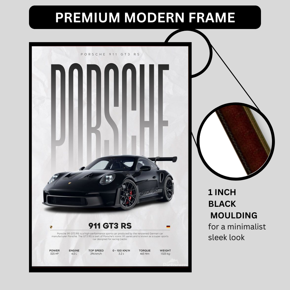 P0RSCHE 911 GT3 RS Inspired 2D Wall Art Frame – A4 Premium High-Gloss Sports Car Poster | Luxury Performance Car Décor for Home, Office & Studio