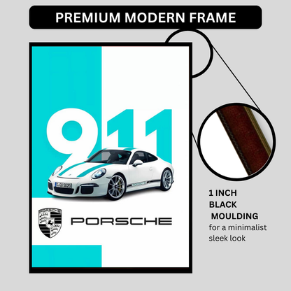 P0RSCHE 911 Sports Car Inspired 2D Wall Art Frame – A4 Size Premium High-Gloss Car Poster | Luxury Automotive Décor for Home, Office & Studio