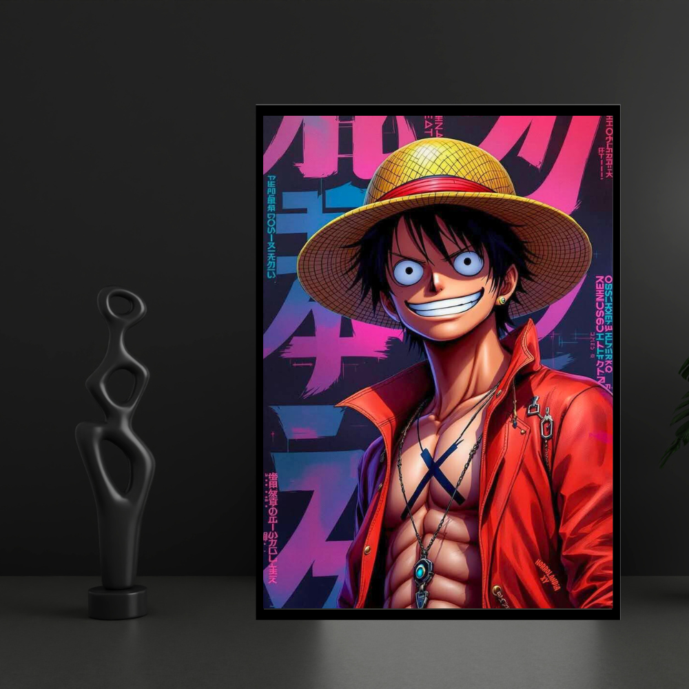Monkey D. Luffy 2D Glossy HD Wall Frame | One Piece Anime Pirate Artwork | Straw Hat Captain Poster | Premium Gloss Finish Wall Decor for Anime Fans