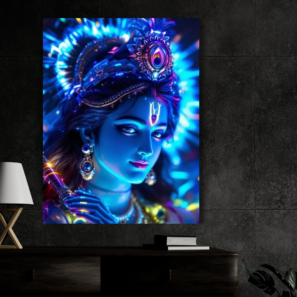 Lord Krishna Wall Poster | Premium Glossy Spiritual Wall Art for Home, Pooja Room & Office | High Quality Print