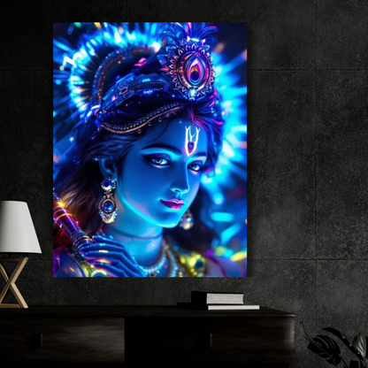 Lord Krishna Wall Poster | Premium Glossy Spiritual Wall Art for Home, Pooja Room & Office | High Quality Print