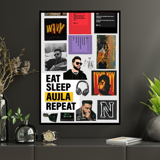 Karan Aujla Music Wall Art A4 Premium 2D Glossy Frame – Modern Punjabi Artist Collage Poster | Aesthetic Rap & Hip-Hop Wall Decor for Bedroom, Studio & Music Lovers