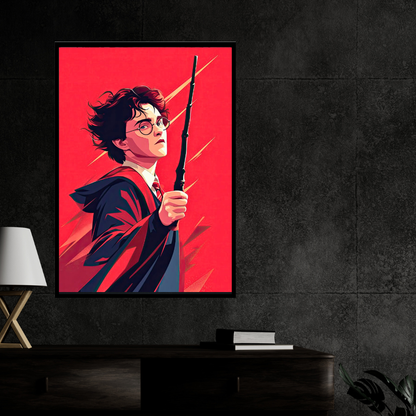 Harry Potter-Young Wizard Hero Wall Art 2D Framed Poster | Harry Potter Inspired Magical Character with Wand | HD High Gloss Finish Fantasy Art Print | Premium Wall Frame for Bedroom, Study & Gifting