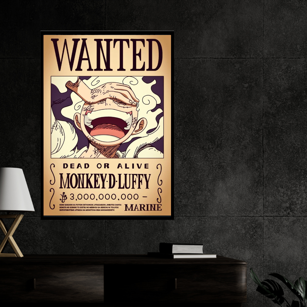 Monkey D. Luffy Wanted Poster Wall Art 2D Framed | One Piece Anime Character Bounty Artwork | Dead or Alive Pirate Poster | HD High Gloss Finish | Premium Wall Frame for Anime Fans & Collectors