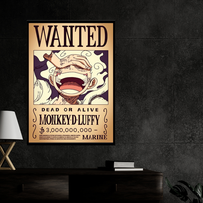 Monkey D. Luffy Wanted Poster Wall Art 2D Framed | One Piece Anime Character Bounty Artwork | Dead or Alive Pirate Poster | HD High Gloss Finish | Premium Wall Frame for Anime Fans & Collectors