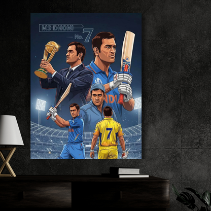 MS Dhoni No. 7 Cricket Wall Poster | Premium Glossy Indian Cricket Legend Wall Art for Bedroom & Office | High Quality Print