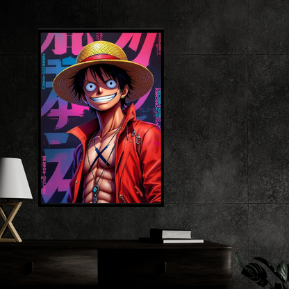 Monkey D. Luffy 2D Glossy HD Wall Frame | One Piece Anime Pirate Artwork | Straw Hat Captain Poster | Premium Gloss Finish Wall Decor for Anime Fans
