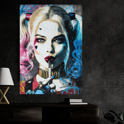 Harley Quinn Inspired Pop Art Wall Poster | Bold Street Style Comic Portrait Print | Modern Glossy Wall Decor for Bedroom, Living Room, Office & Studio