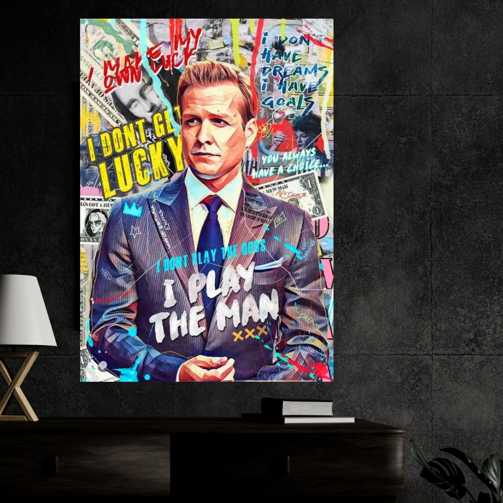 Harvey Specter Quote Wall Poster | “I Don’t Play the Odds, I Play the Man” Motivational Pop Art | Modern Office & Bedroom Wall Decor | Premium Glossy Poster