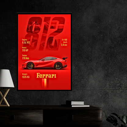 Ferrari 812 Car Wall Art – Premium Automotive Decor for Car Enthusiasts